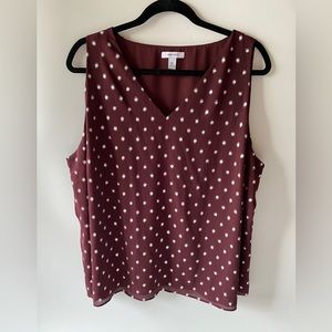 Nine West top blouse sleeveless maroon burgundy metallic dots Size XXL